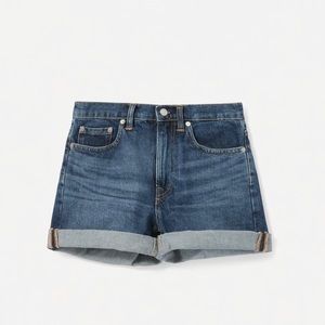 Everlane Classic Vintage Dark Blue Wash Raw Hem Mid-Rise Relaxed Denim Shorts